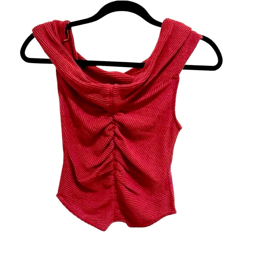 Free People Off-the-Shoulder Ruched Rib Knit Top - Red, XS - Picture 4 of 4